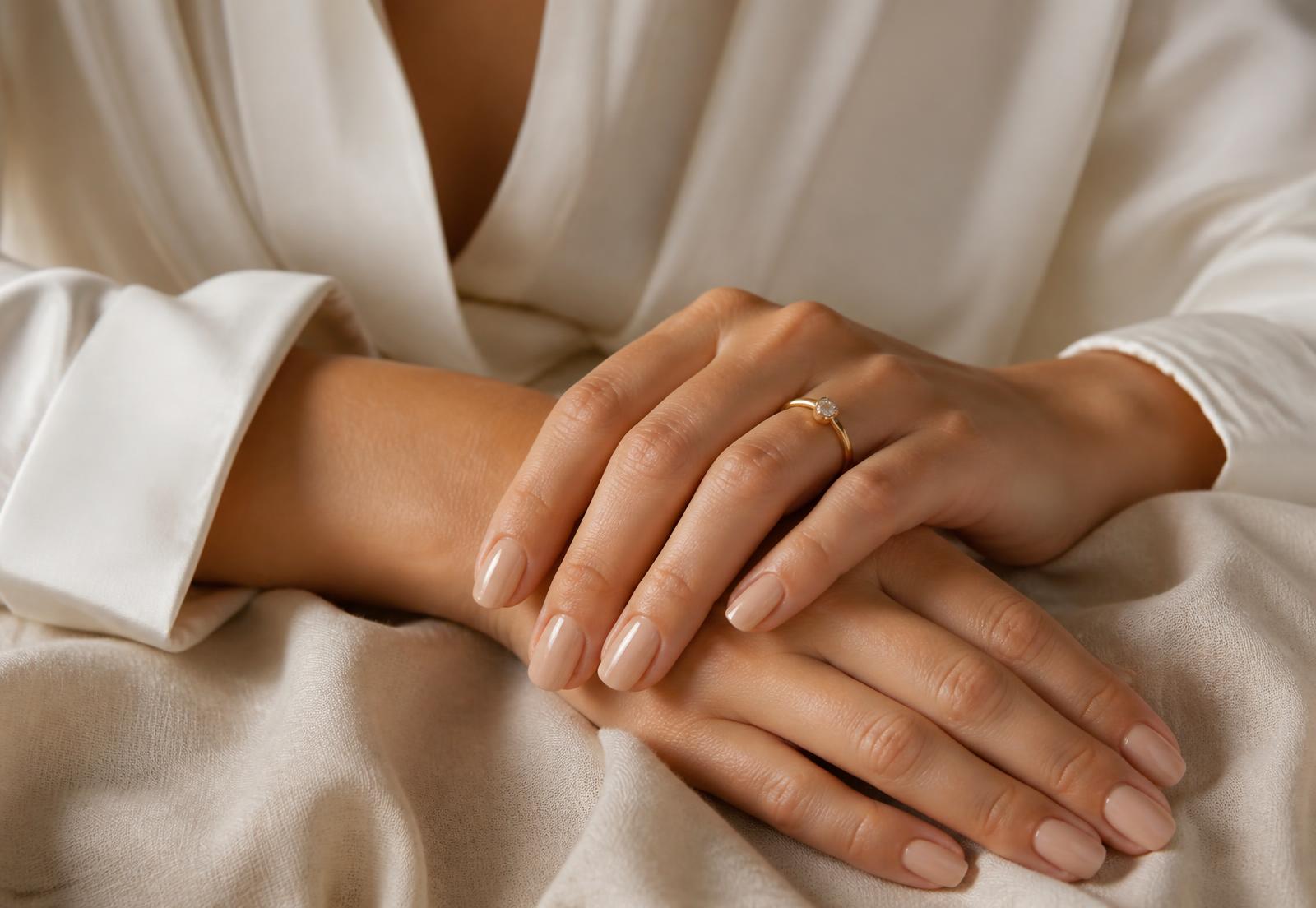 Softly finished nude manicure at Vela Studio in Galway